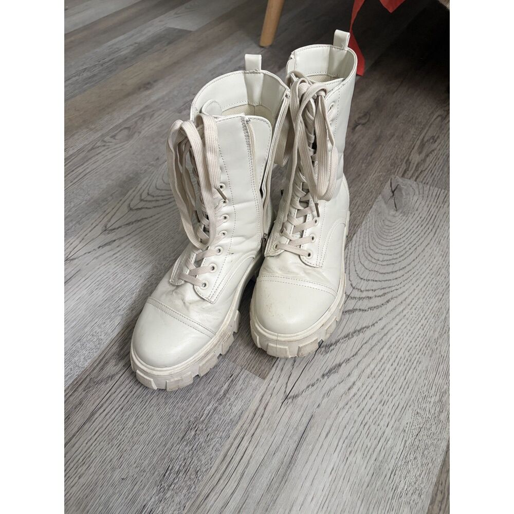 Womens cream combat boots
